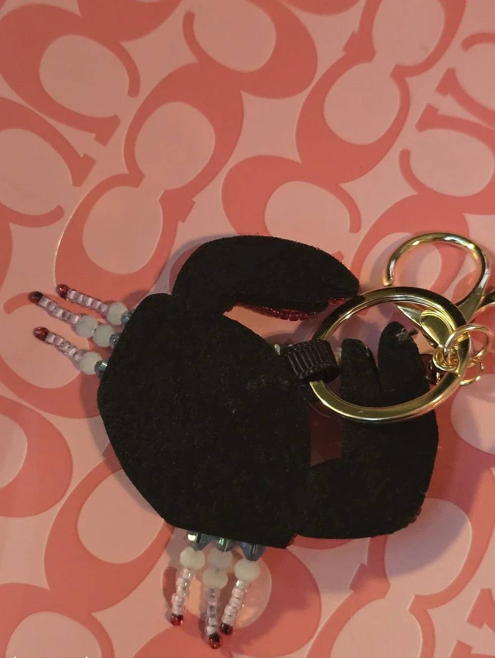 Crab Leather/ Bead Bag Charm/ Keychain New
